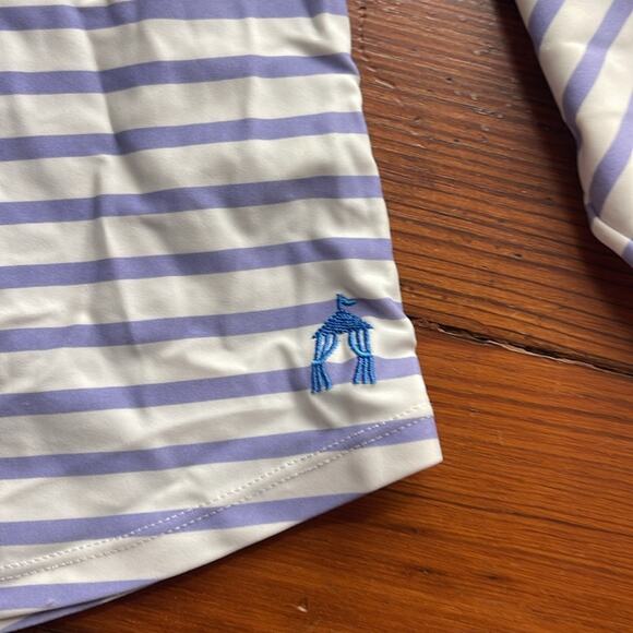 Cabana Life striped mock neck asymmetrical zip sun swim rashguard sz 12 - Picture 4 of 7